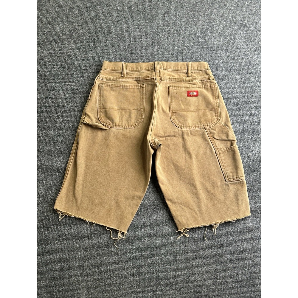 Mens 2016 Dickies Carpenter Shorts Brown Canvas Cut Off Raw Hem, Size 34